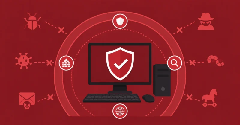 Best antivirus for PC showing multiple security layers protecting a desktop computer from malware