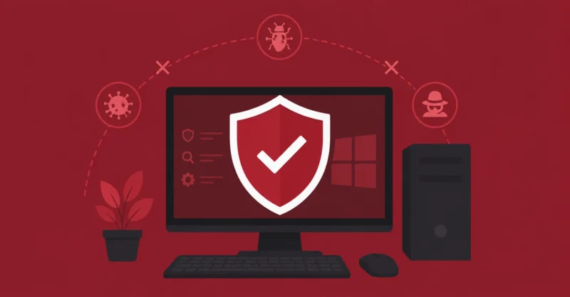 Best antivirus for Windows PC showing a security shield protecting a desktop computer