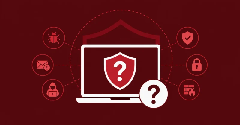 Does Norton protect your PC showing a computer with a security shield and protection question concept