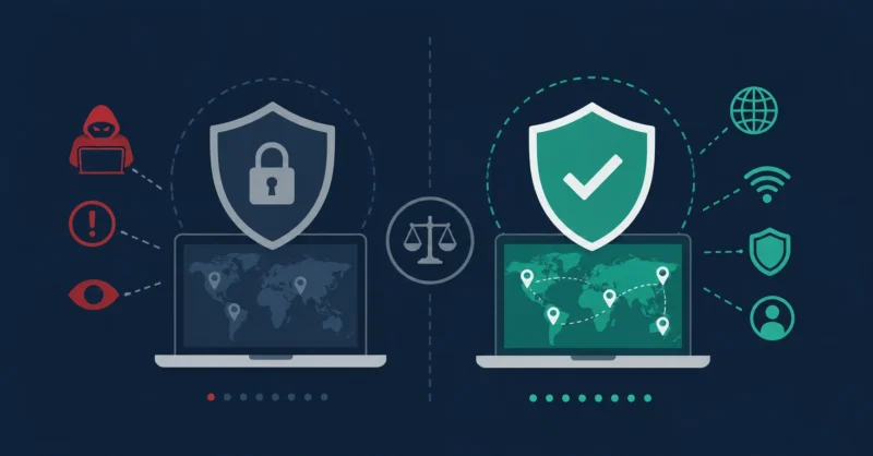 Free VPN vs paid VPN comparison showing basic and premium protection levels