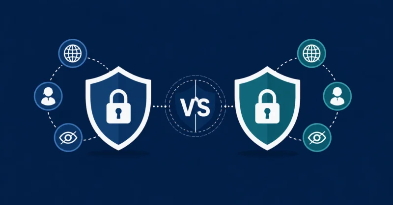 hide.me vs Proton VPN comparison showing two privacy focused security shields facing each other