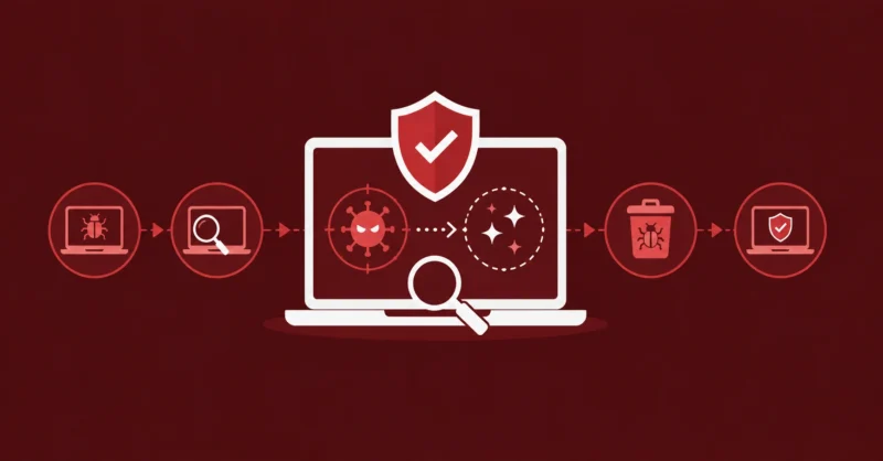 How to remove viruses from PC showing a laptop being cleaned from malware through a security scan